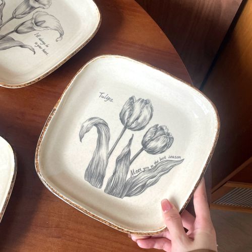 Japanese Retro Floral Square Cake & Snack Plate