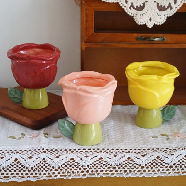 Rose & Tulip Shaped Stemmed Dessert Scented Candle Cup
