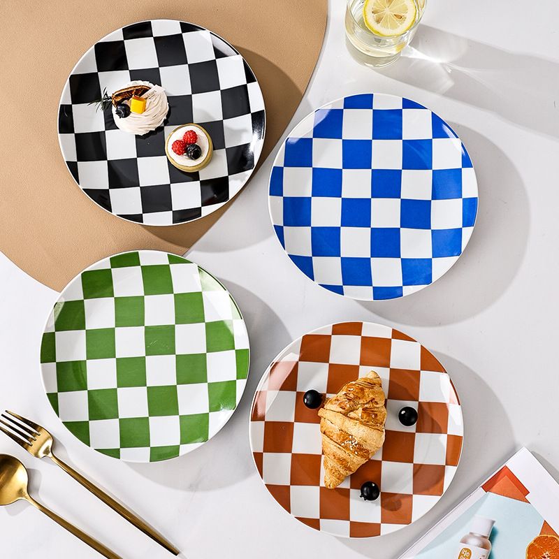 Creative Checkerboard Pattern Dining Dessert Plate