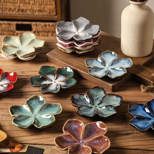 Japanese Multi-Color Glaze Flower-Shaped Sauce Dish