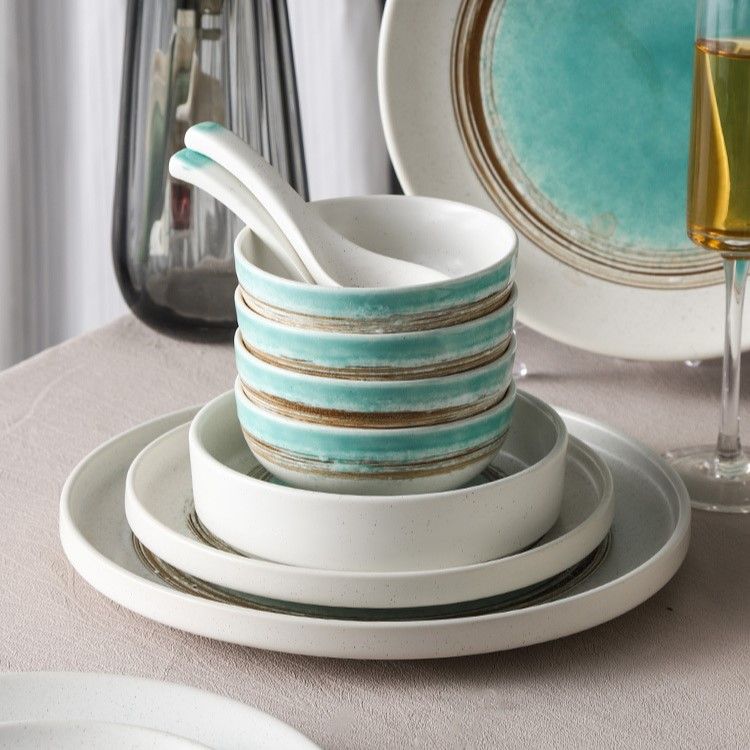 Minimalist Hand-Painted Green Ink Tableware Set