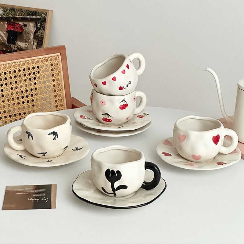Hand-Painted Creative Coffee Cup & Saucer