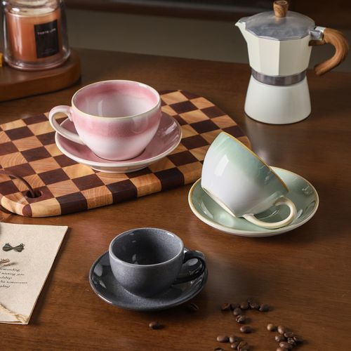 Reactive Glaze Multicolor Coffee Cup & Saucer Set - 2