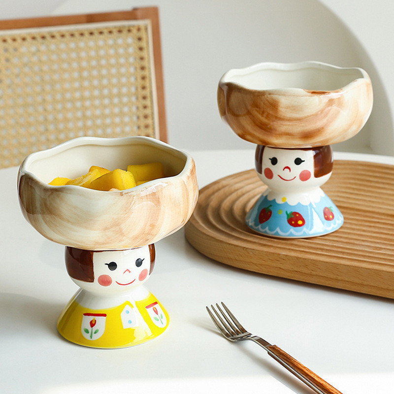 Japanese Doll Stemmed Bowl for Dessert & Candy