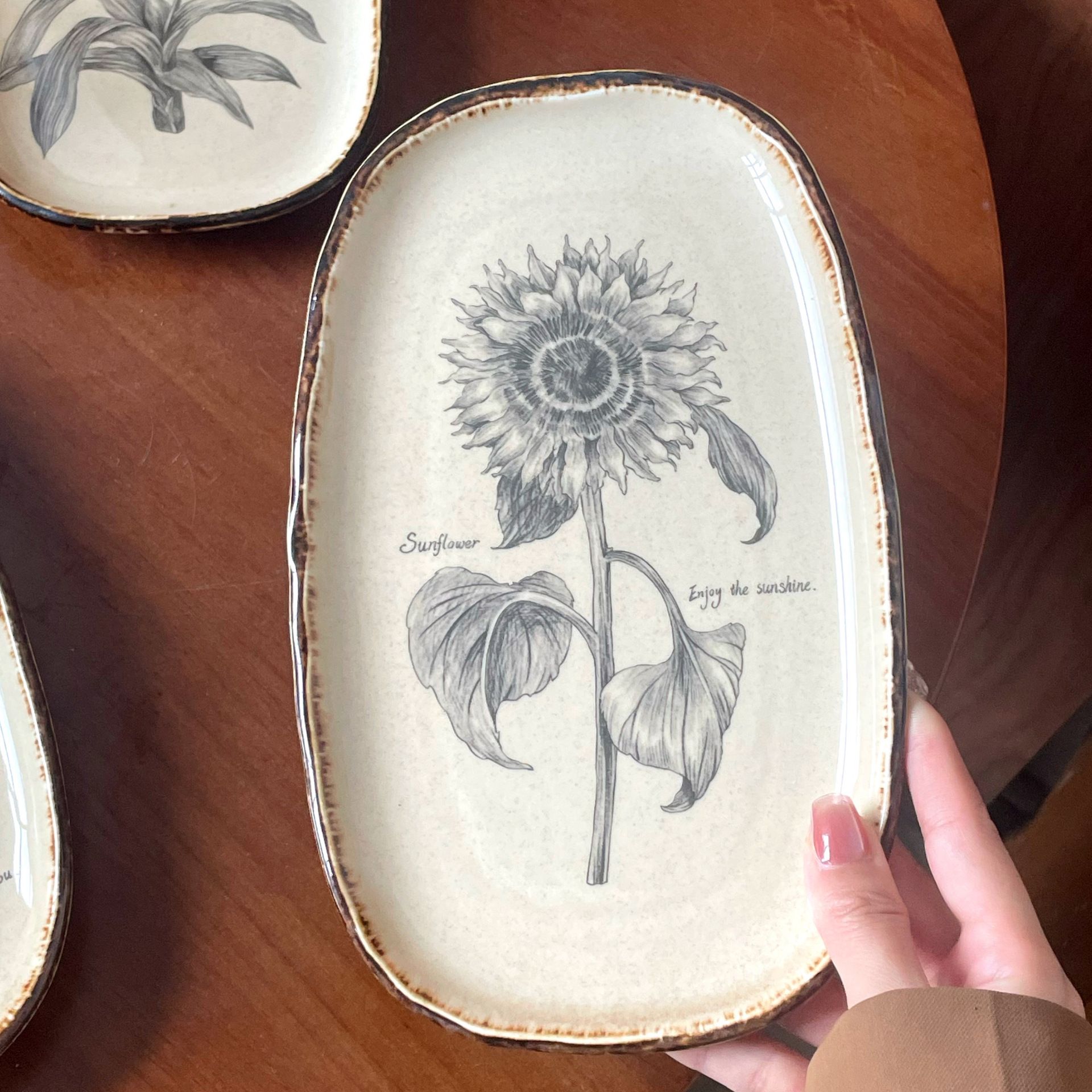 Japanese Retro Floral Rectangular Fruit & Dinner Plate