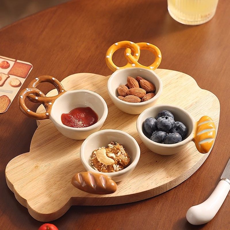 Creative Bread-Shaped Handle Snack & Sauce Dish