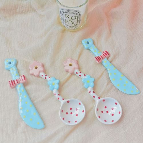 Polka Dot Coffee Dessert Spoon & Butter Jam Knife