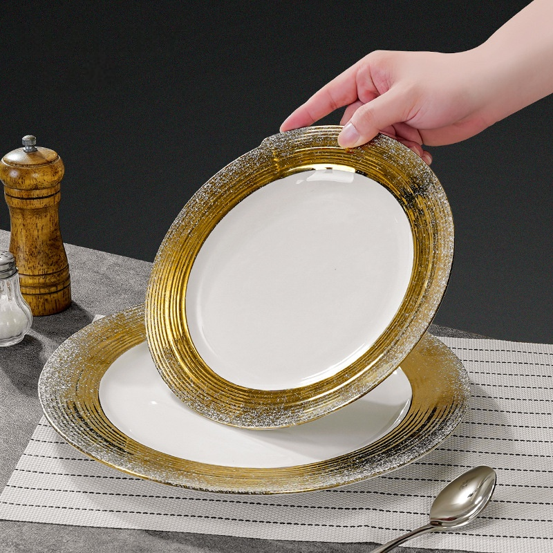 Luxury Electroplated Gold Ribbed Steak Dessert Plate