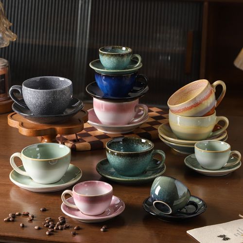 Reactive Glaze Multicolor Coffee Cup & Saucer Set - 1