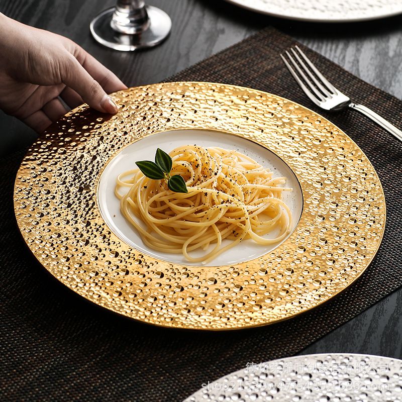 Luxury Electroplated Gold Steak Pasta Plate