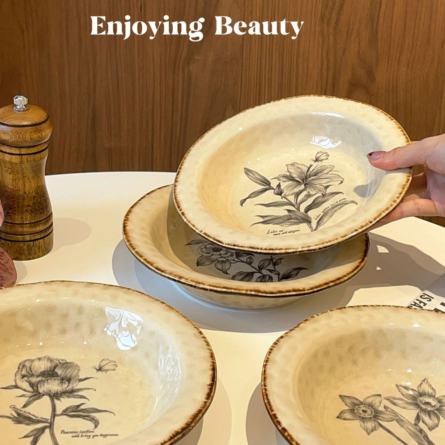 Japanese Retro Floral Deep Pasta & Salad Plate