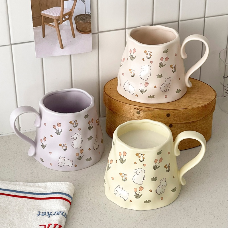Cute Rabbit & Tulip Coffee Milk Mug
