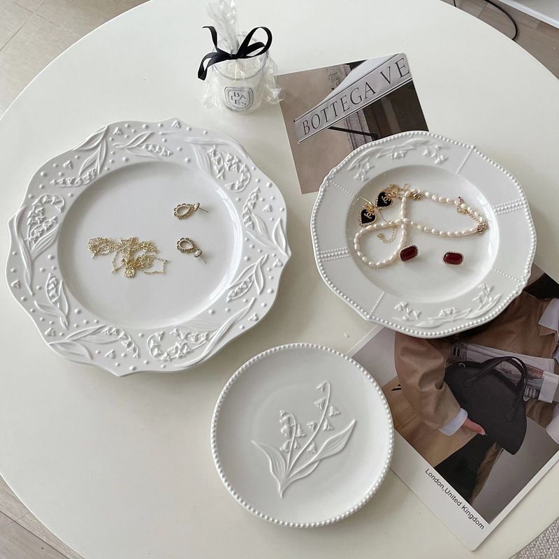 Embossed Lily-of-the-Valley Dessert & Jewelry Plate