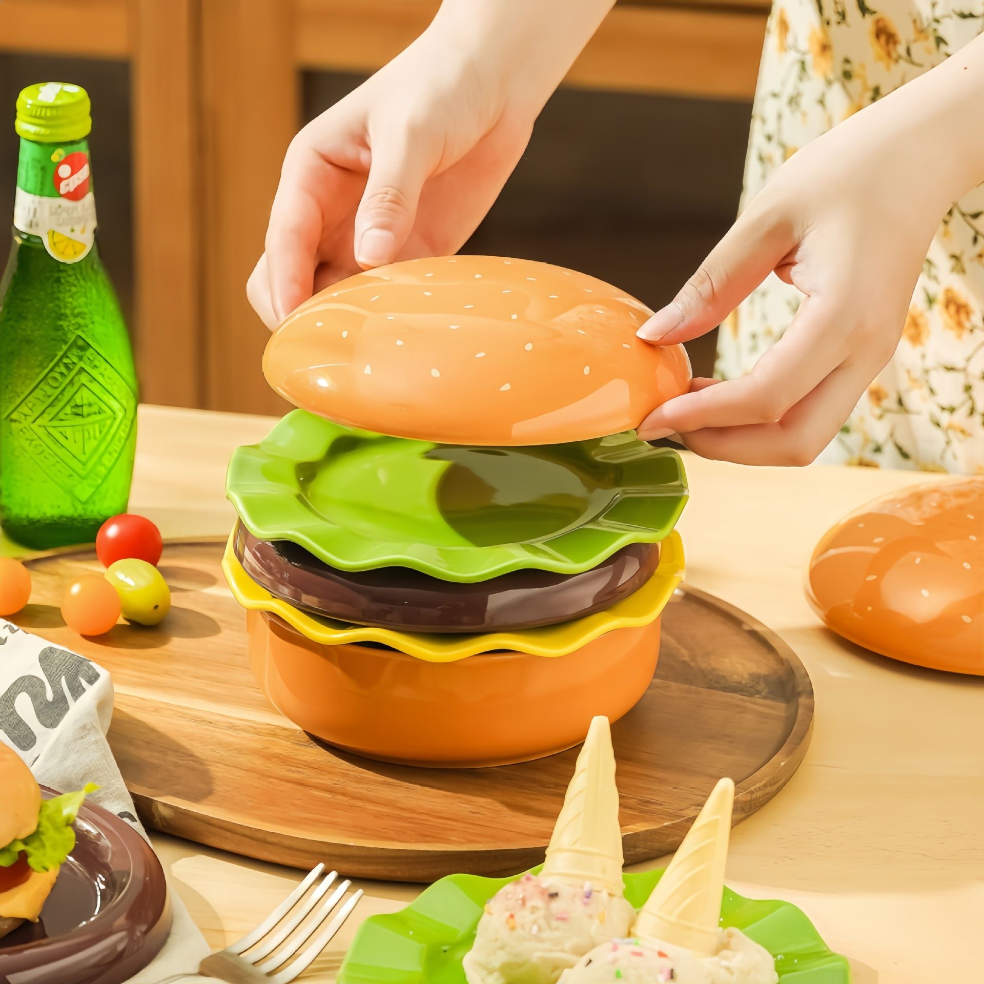 Burger Cartoon Creative Plate Bowl Tableware Set