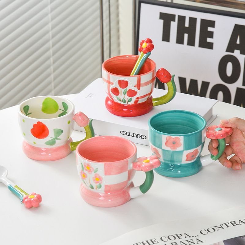 Hand-Painted Embossed Tulip Flower Mug