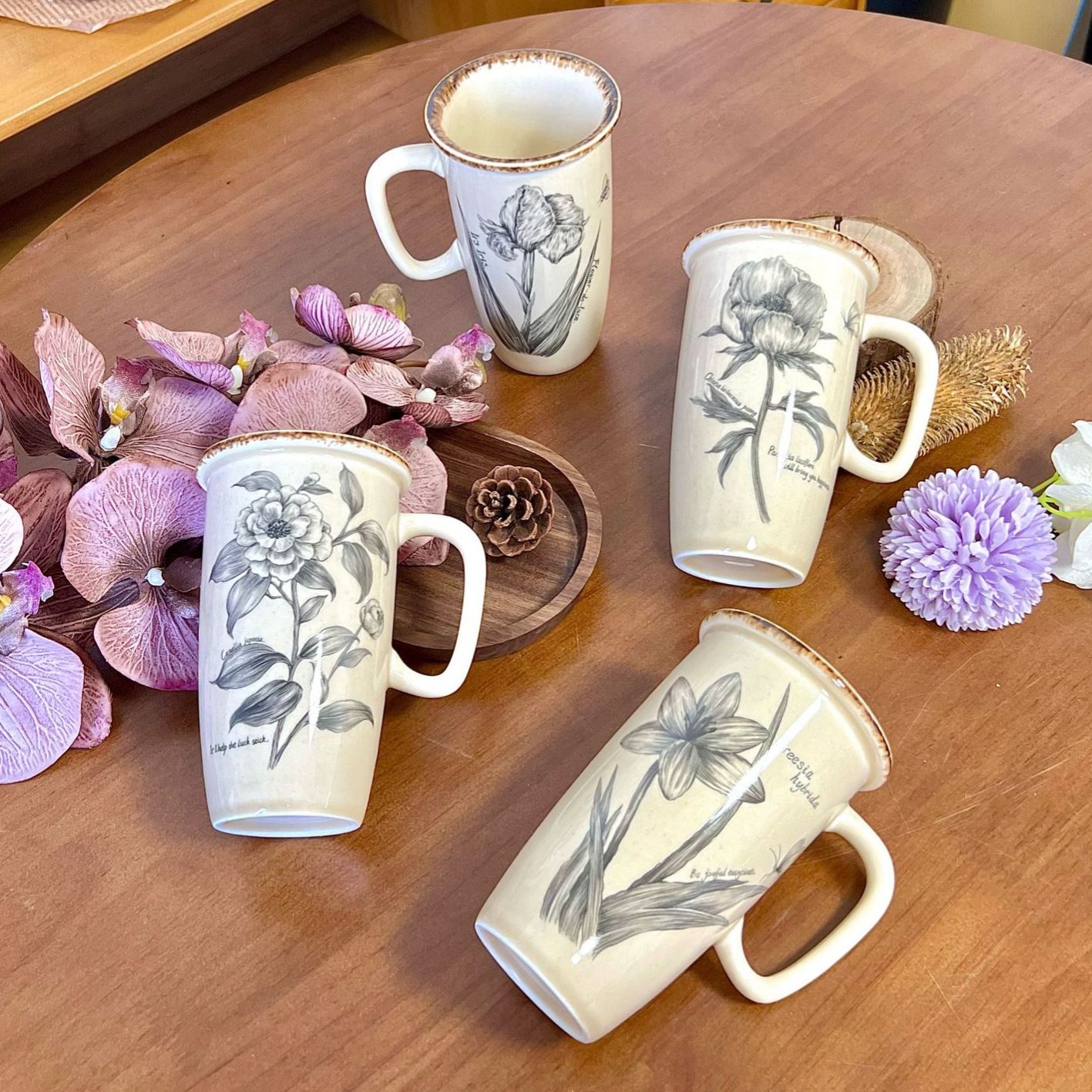 Japanese Retro Floral Milk & Water Mug