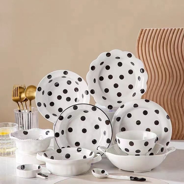Black Polka Dot Underglaze Tableware Set