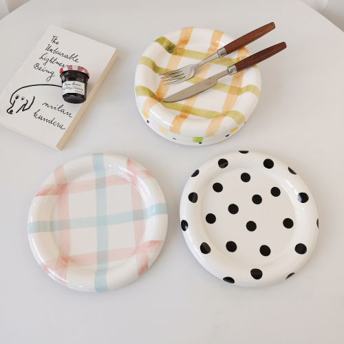 Colorful Checkered Underglaze Fruit Dessert Plate - 1